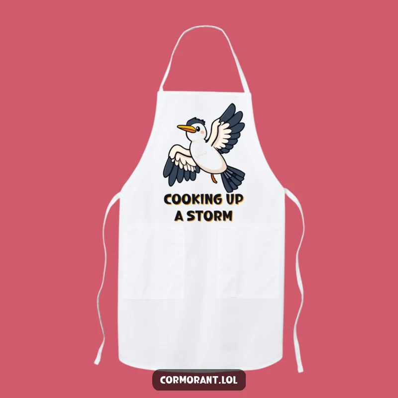 Funny Kawaii Cormorant Gliding Apron: Cook with Breezy Joy