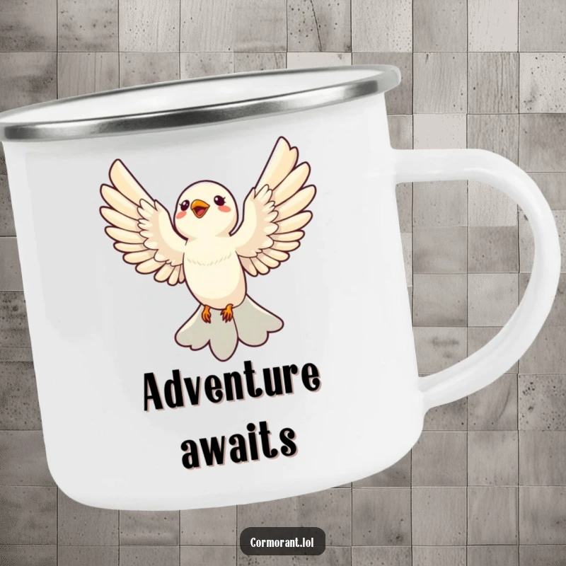 Funny Camping Mug: A sleek bird soaring with wings spread wide, perfect for outdoor adventures and laughter.
