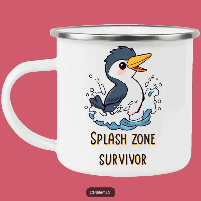 Funny Cormorant Splashing Camping Mug: Playful Bird Drinkware for Adventures