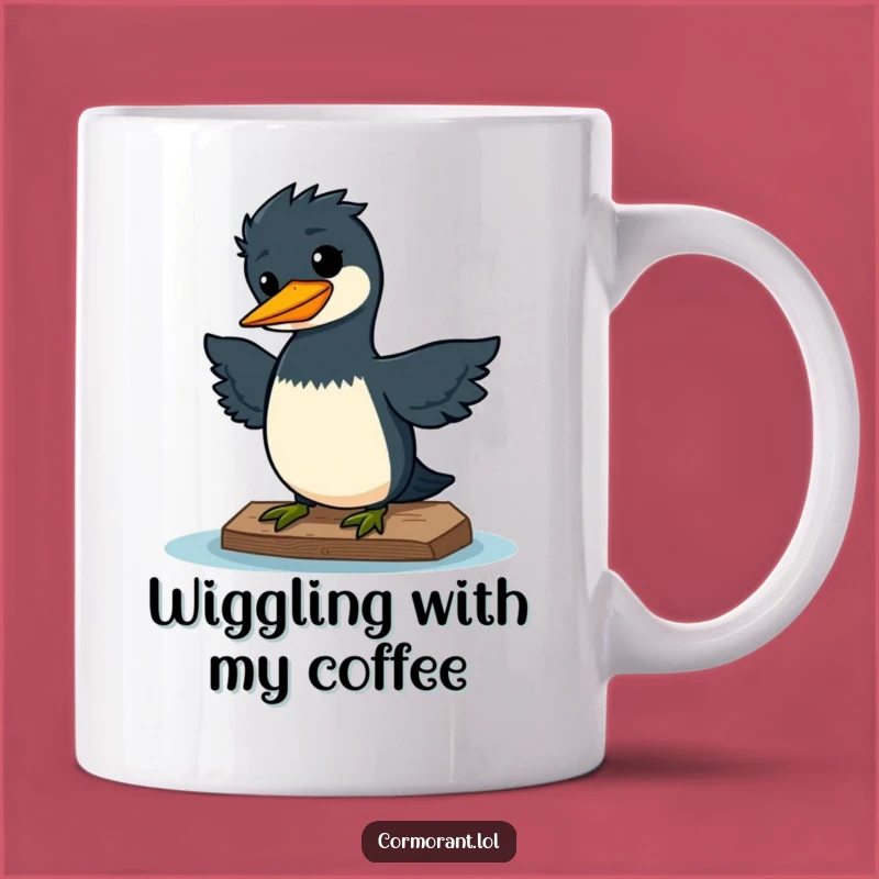 Funny Kawaii Cormorant Wiggle Dock Mug: Joyful Bird Delight