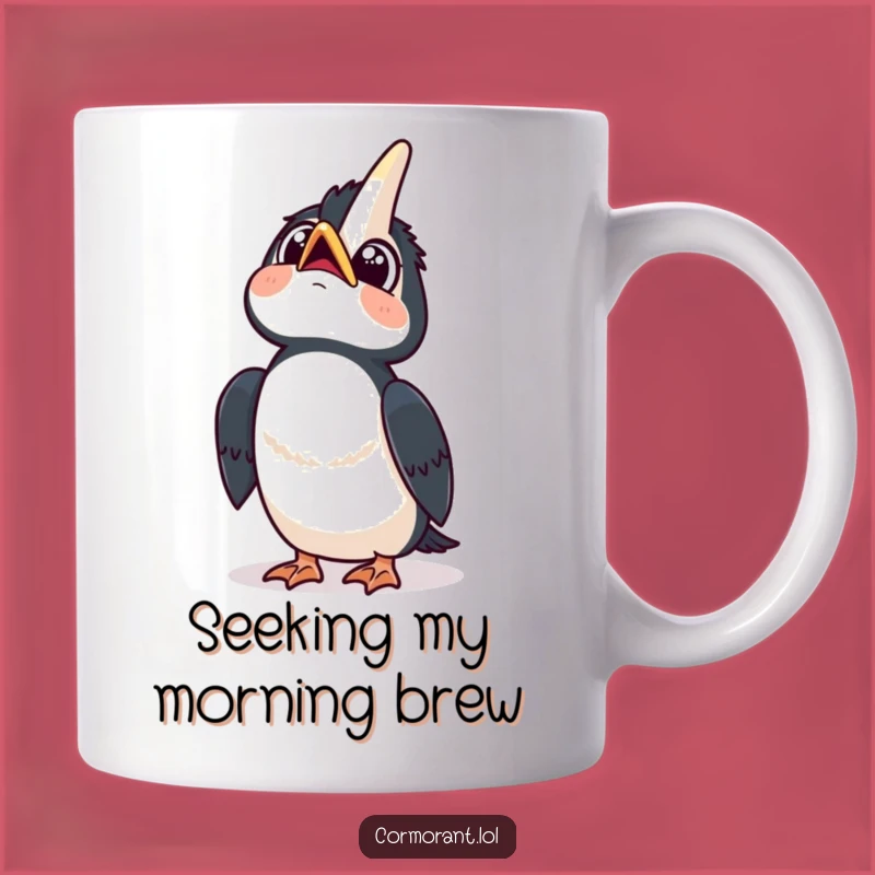 Funny Kawaii Cormorant Curious Sky Mug: Wonder-Filled Gift