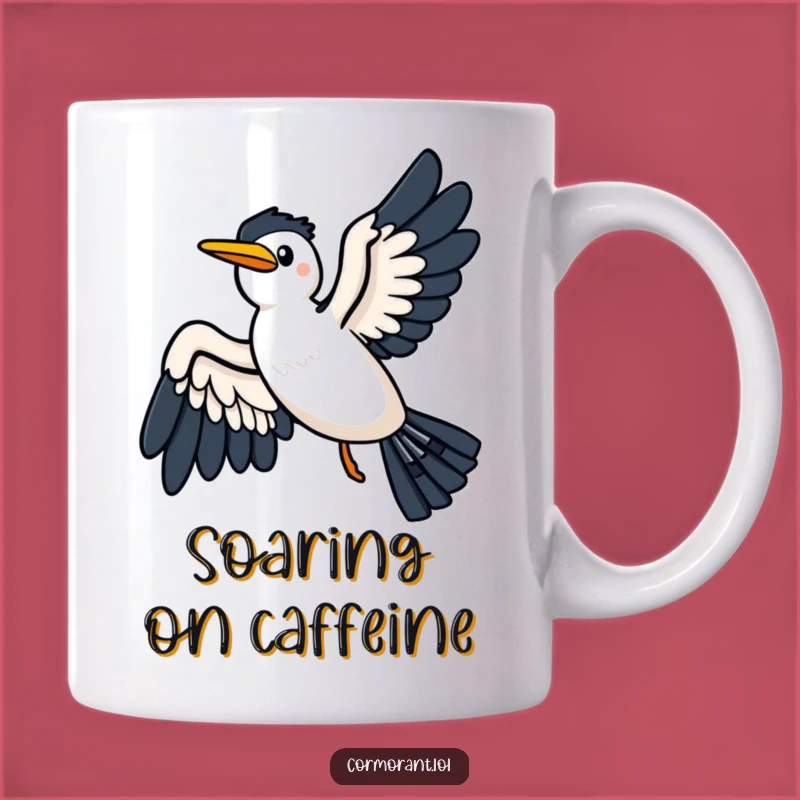 Funny Kawaii Cormorant Gliding Joyful Breeze Mug: Avian Freedom Gift
