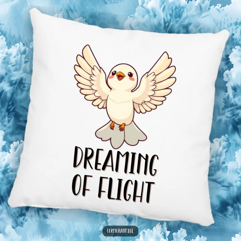 Funny Pillow: A plush pillow featuring a sleek bird soaring with wings spread wide, bringing comfort and cheer.
