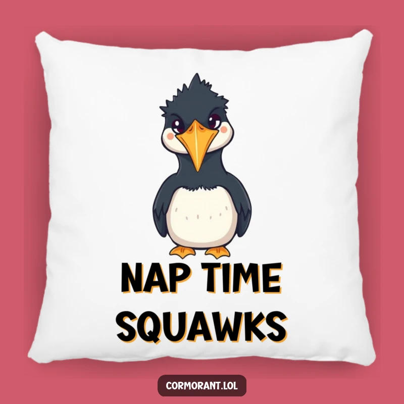 Funny Cormorant Squawk Pillow: Cute Kawaii Bird Cushion, Perfect Humorous Gift!