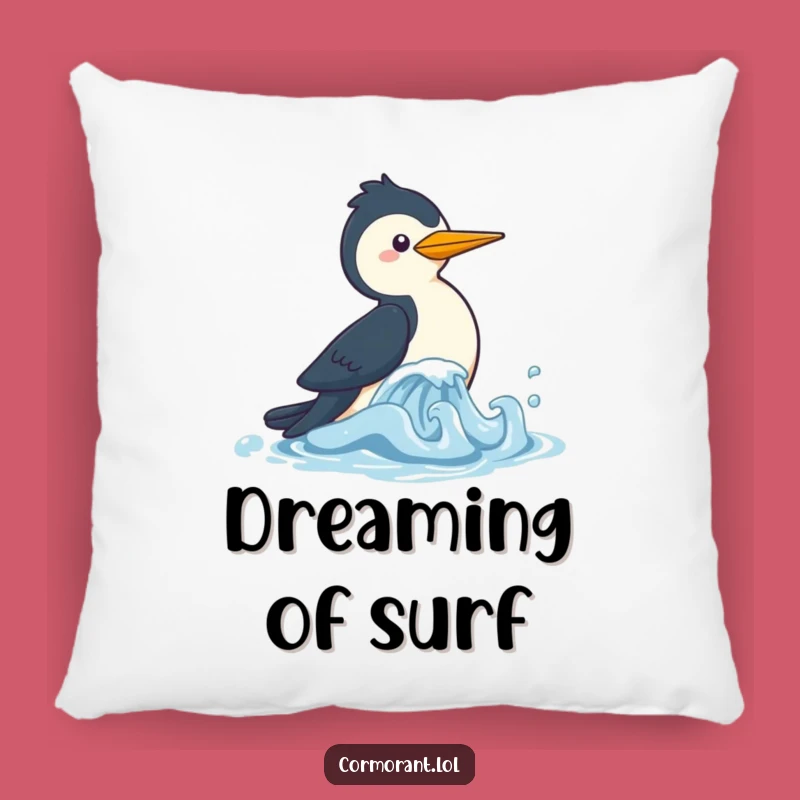 Funny Cormorant Wave Chase Pillow: Soft Kawaii Bird Cushion, Perfect Humorous Gift!
