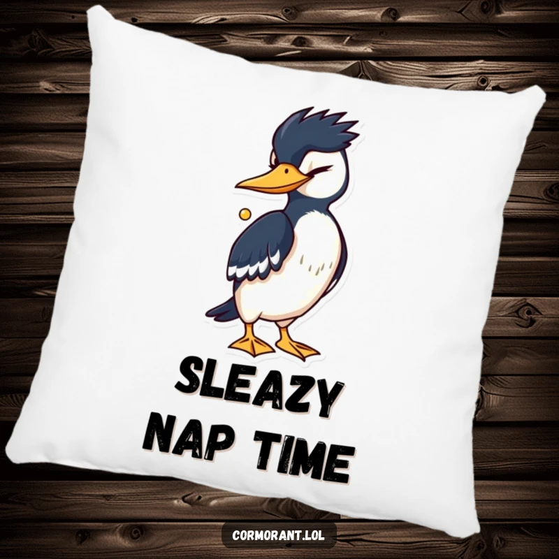 Funny Cormorant Pillow: A cormorant winks slyly, holding a shiny treasure, providing comfort and a humorous conversational piece.
