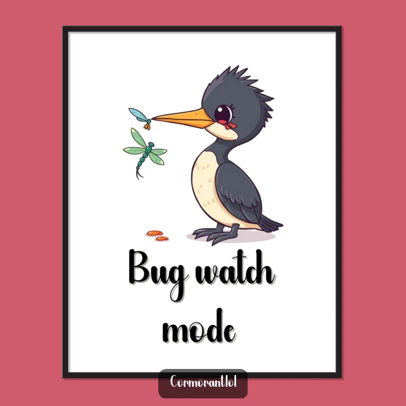 Funny Cormorant Dragonfly Digital Print: Instant Curiosiy for Your Walls