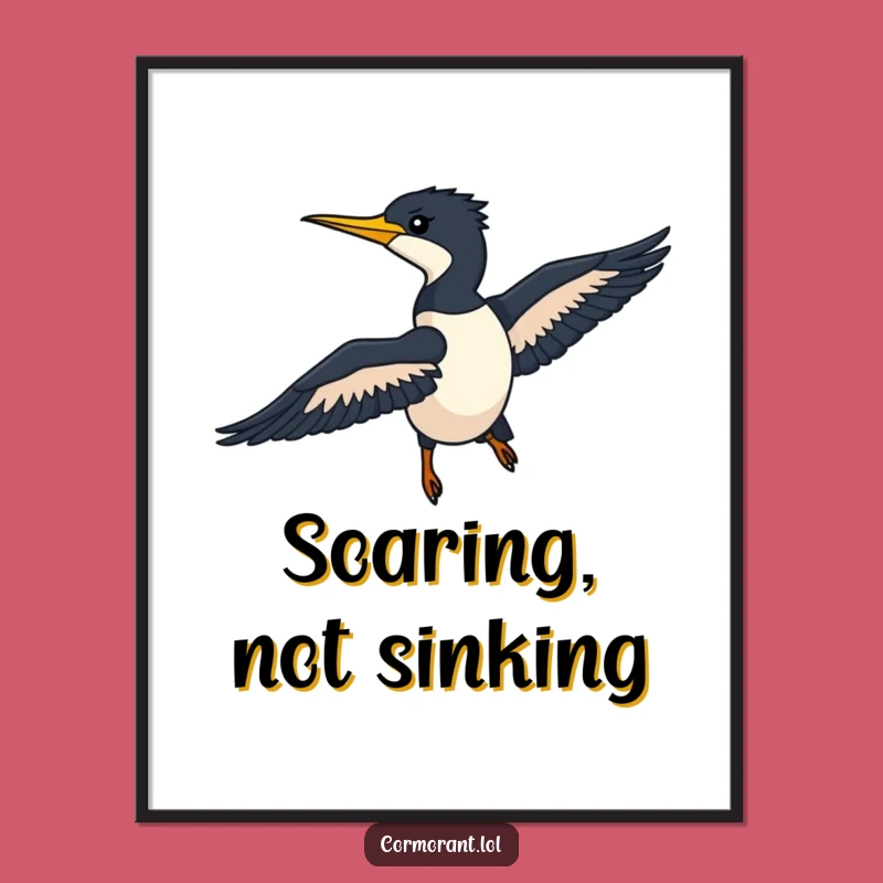 Funny Cormorant Digital Art: Sleek Silhouette Gliding, Instant Bird Gift