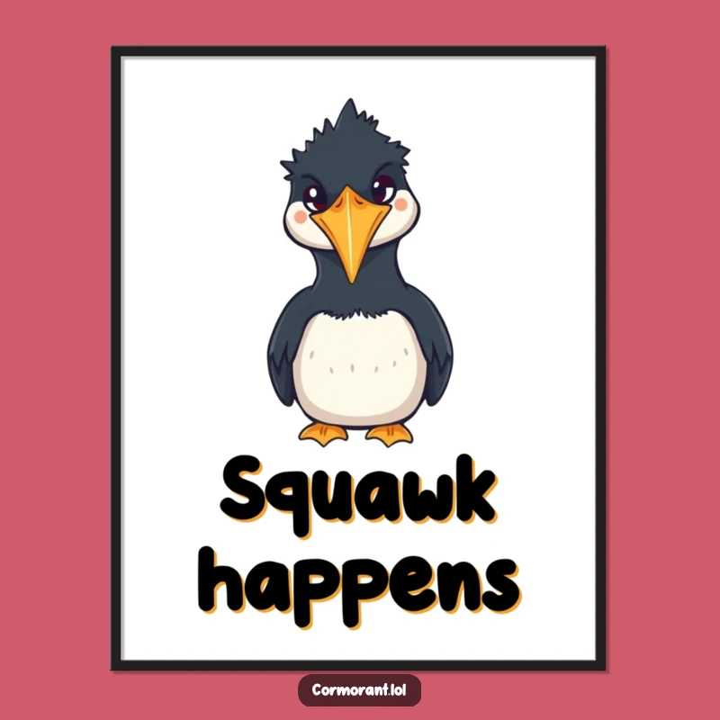 Funny Cormorant Squawk Digital Art: Kawaii Bird Printable, Perfect Humorous Gift!
