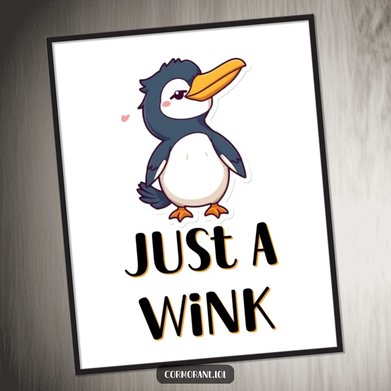 Funny Cormorant Digital Print: A stylish bird character delivering a playful wink and a flick of its tail, radiating charm and personality.