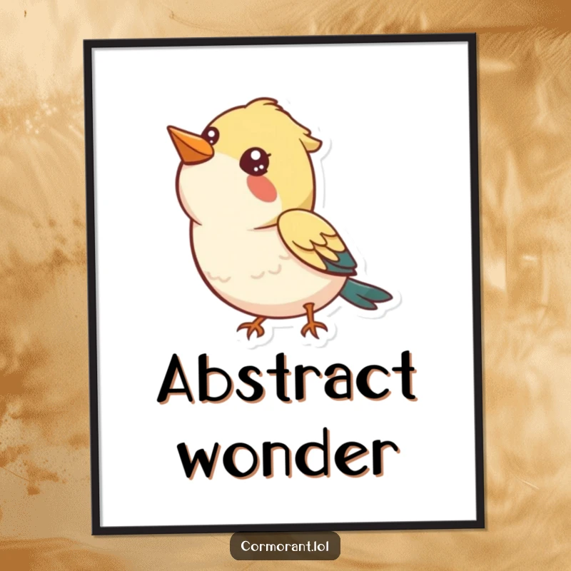Funny Digital Art Print: A bird looking up at the sky with a curious, happy expression, bringing instant joy.