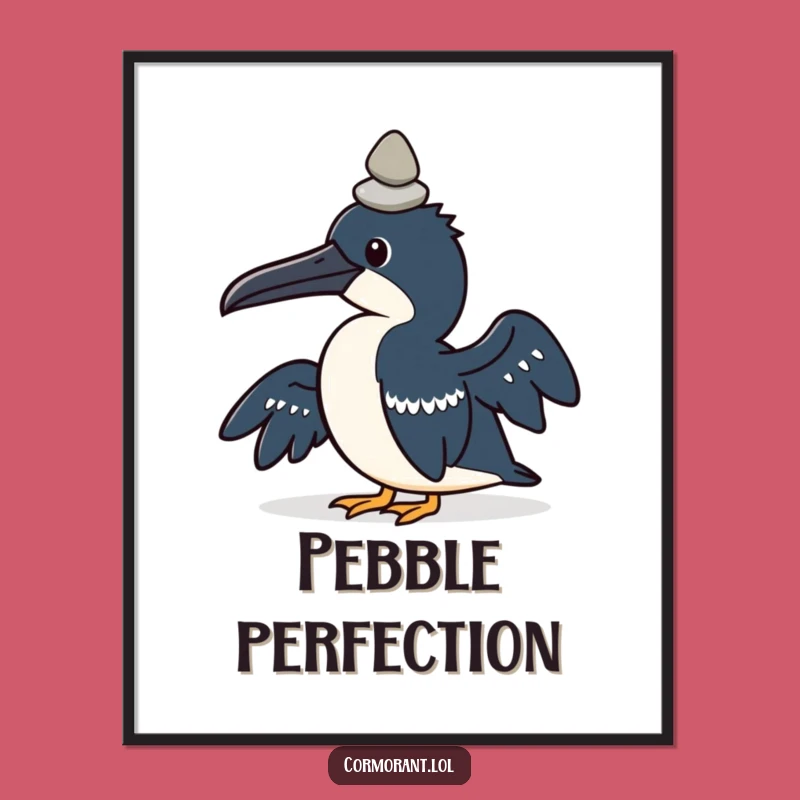 Funny Kawaii Cormorant Digital Art: Pebble Balance Art, Instant Humorous Gift