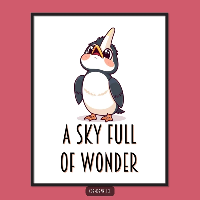 Funny Kawaii Cormorant Sky Gaze Digital Print: Instant Wonder