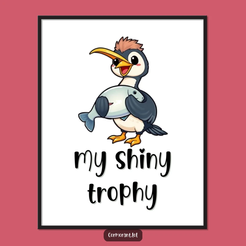 Funny Kawaii Cormorant Digital Art: Instant Fishing Humor Funny Gift!