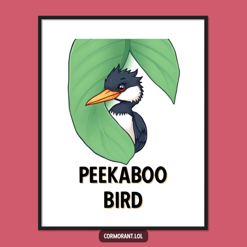 Funny Cormorant Leaf Peek Digital Print: Instant Humor for Your Walls