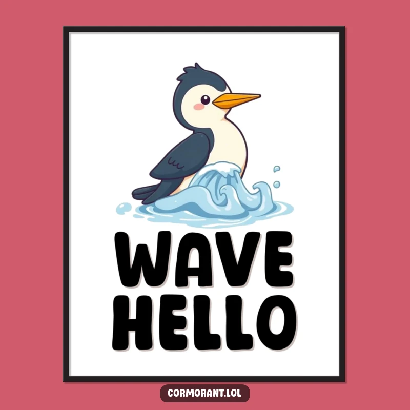 Funny Cormorant Wave Chase Digital Art: Kawaii Bird Printable, Perfect Humorous Gift!