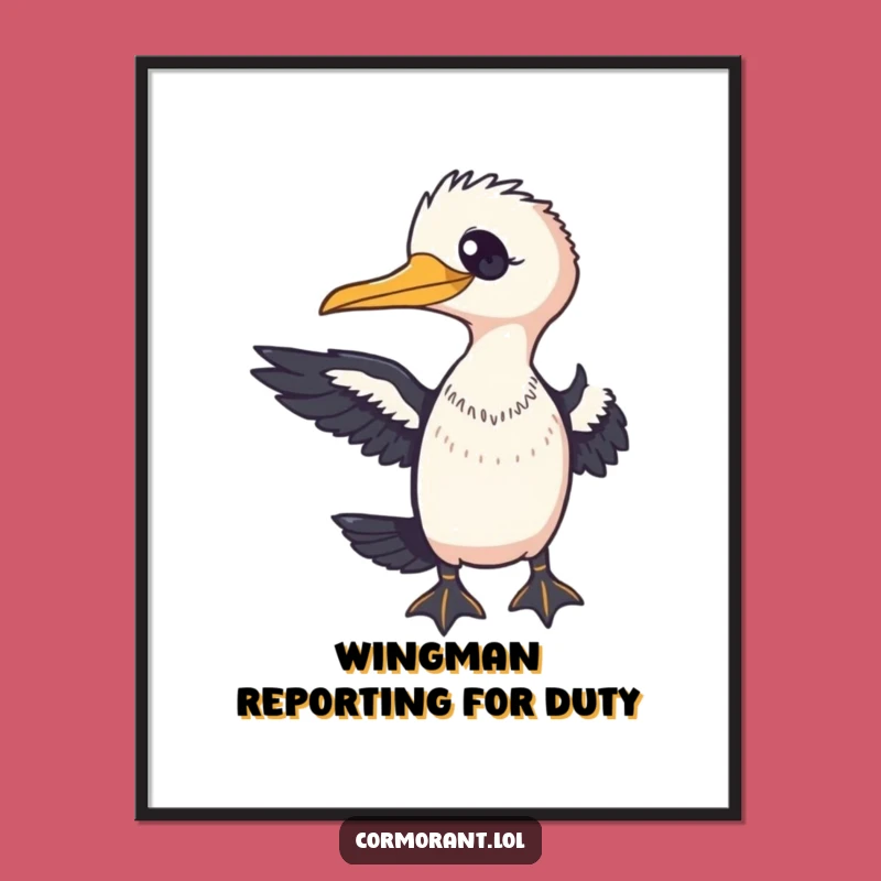 Funny Cormorant Welcome Digital Art: Friendly Wing Print, Instant Gift