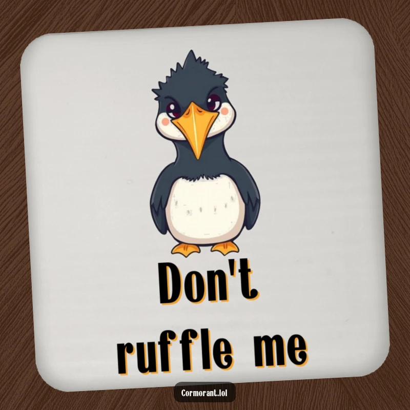 Funny Cormorant Coaster showing a delightful, squawking kawaii bird, perfect for protecting furniture with a humorous flair.