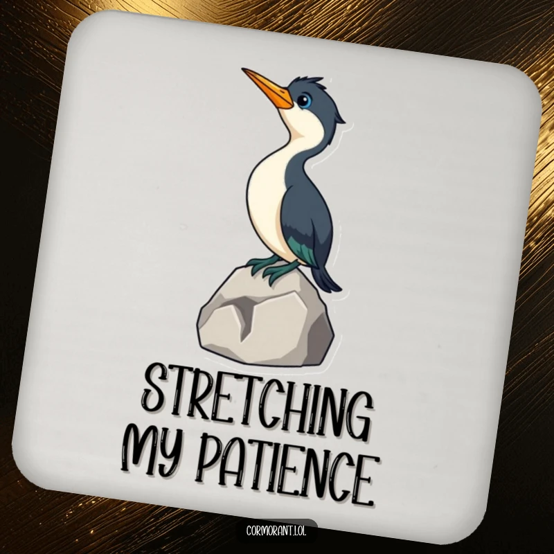 Funny Cormorant Coaster: A humorous drink coaster depicting a curious cormorant bird stretching its long neck from a rock.