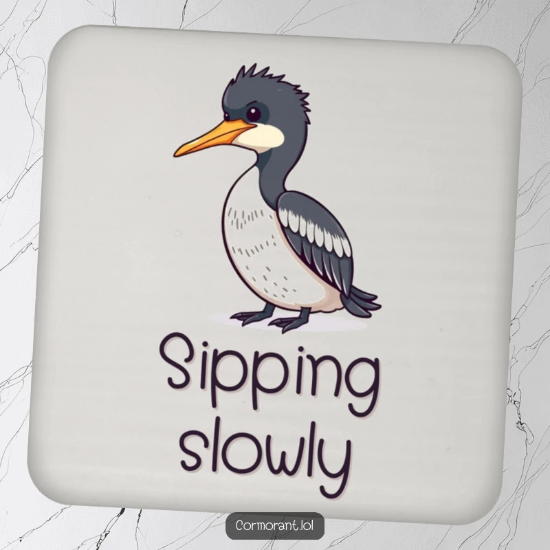 Funny Cormorant drying its feathers in the sun on a drink coaster, a humorous and calming design.