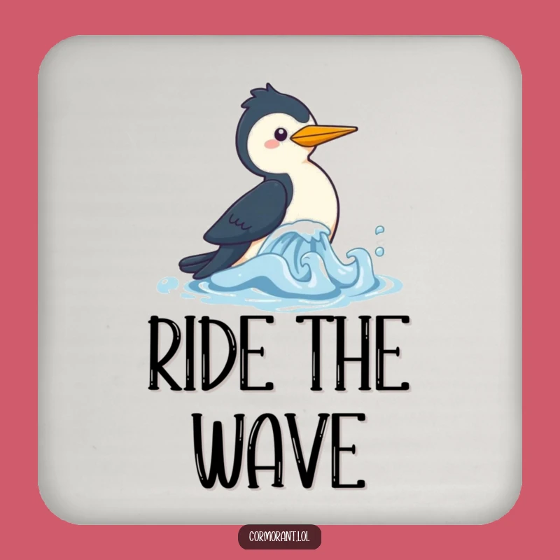 Funny Cormorant Wave Chase Coaster: Cute Kawaii Bird Drink Protector, Perfect Humorous Gift!