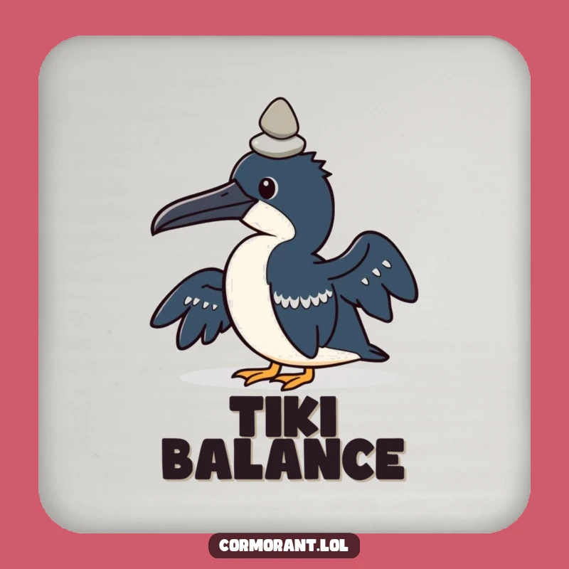 Funny Kawaii Cormorant Coaster: Pebble Trick, Cute & Humorous Gift