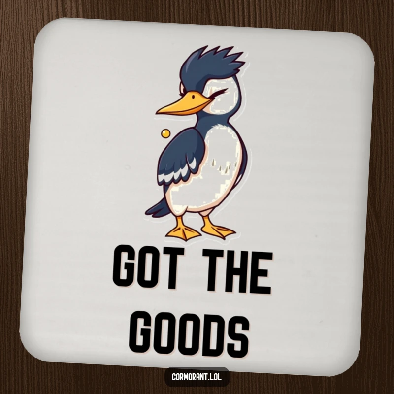 Funny Cormorant Coaster: A winking cormorant clutches a shiny object, adding humorous protection for your drinks.