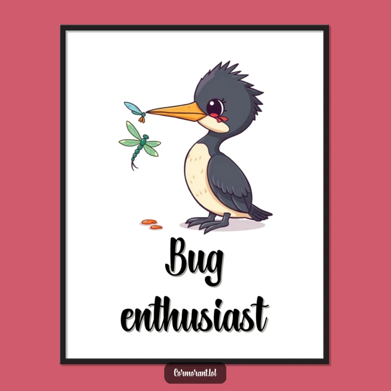 Funny Cormorant Dragonfly Poster: Frame This Moment of Avian Curiosity