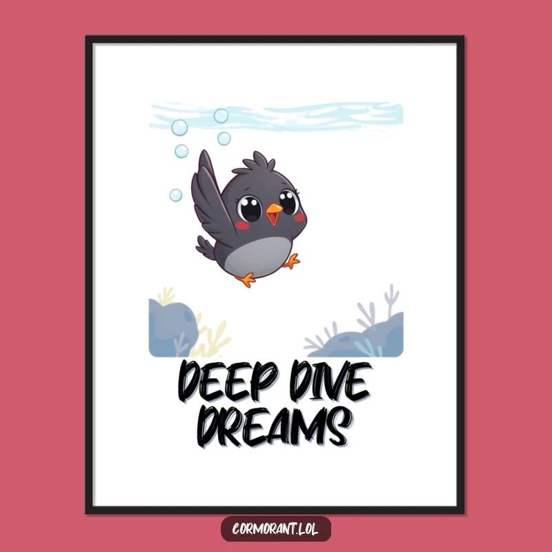 Funny Bird Dive Poster - Quirky Underwater Art for a Playful Space