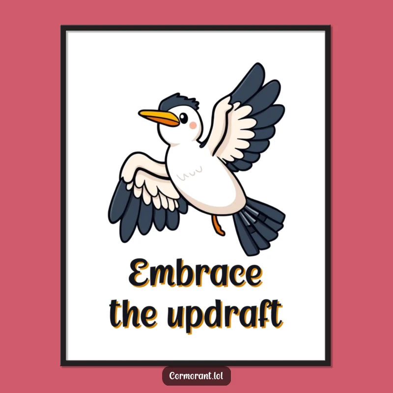 Funny Kawaii Cormorant Gliding Joyful Poster: Walls of Serenity