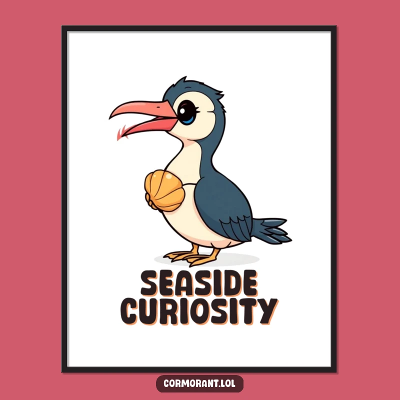 Funny Cormorant Seashell Poster - Quirky Bird Art Print Gift