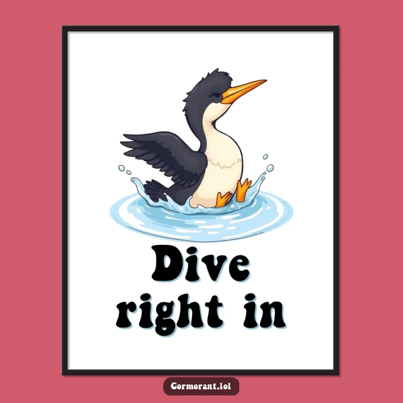 Funny Cormorant Splashing Poster - Hilarious Bird Bath Wall Art Gift