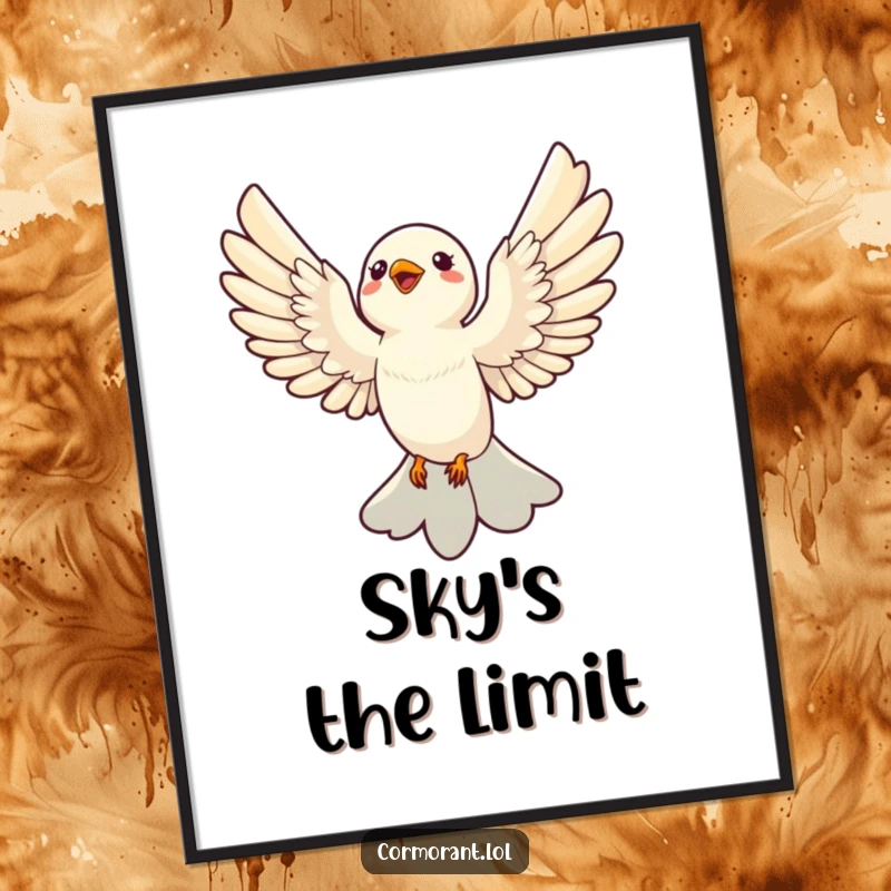 Funny Poster: A sleek bird joyfully soaring with wings outstretched, capturing the essence of freedom and happiness.