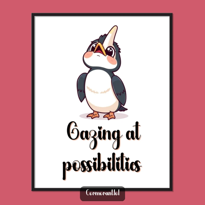 Funny Kawaii Cormorant Sky Gaze Poster: Walls of Wonder
