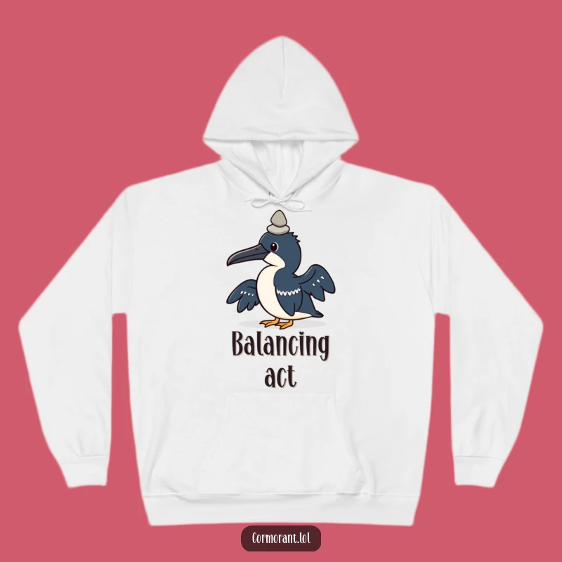 Cozy Funny Kawaii Cormorant Hoodie: Pebble Balance Master, Warm & Humorous Gift