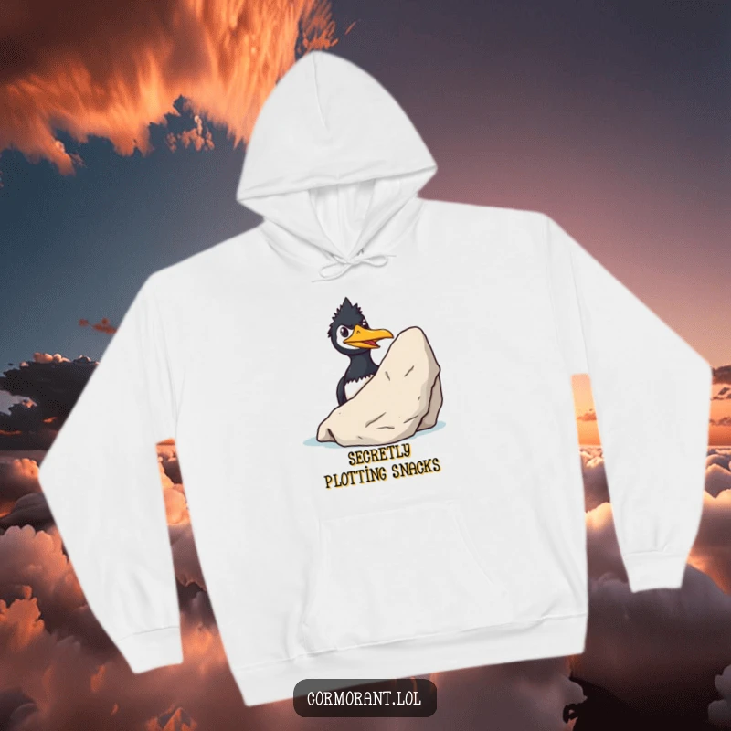 Funny Cormorant Hoodie: A sly cormorant with a mischievous grin peeks from behind a rock, offering warm and humorous comfort.