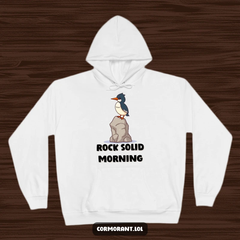 Funny Cormorant Hoodie: A kawaii cormorant bird attempts to balance itself on a single, very wobbly rock.