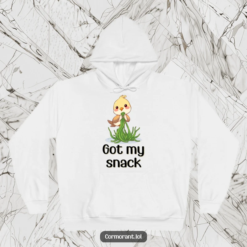 Funny Hoodie: A bird playfully tugging on seaweed, embodying a fun-loving and mischievous spirit.