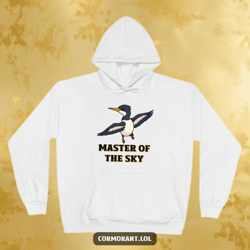 Funny Cormorant Hoodie showcasing a sleek silhouette gliding effortlessly through the air, ideal for cozy bird watching sessions.
