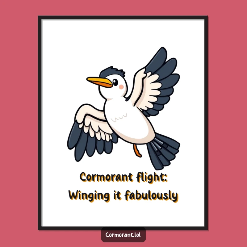 Free Printable Kawaii Cormorant Art: Joyful Gliding Bird for Funny Downloadable Decor