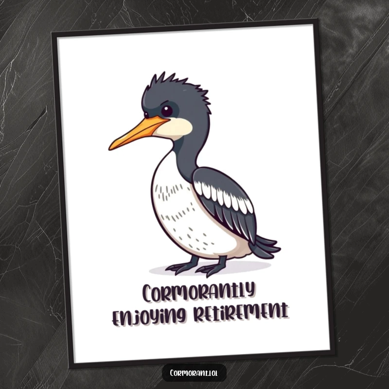 Funny Free Printable Wall Art of a cormorant peacefully drying its feathers in the sun, radiating ultimate relaxation and chill vibes.