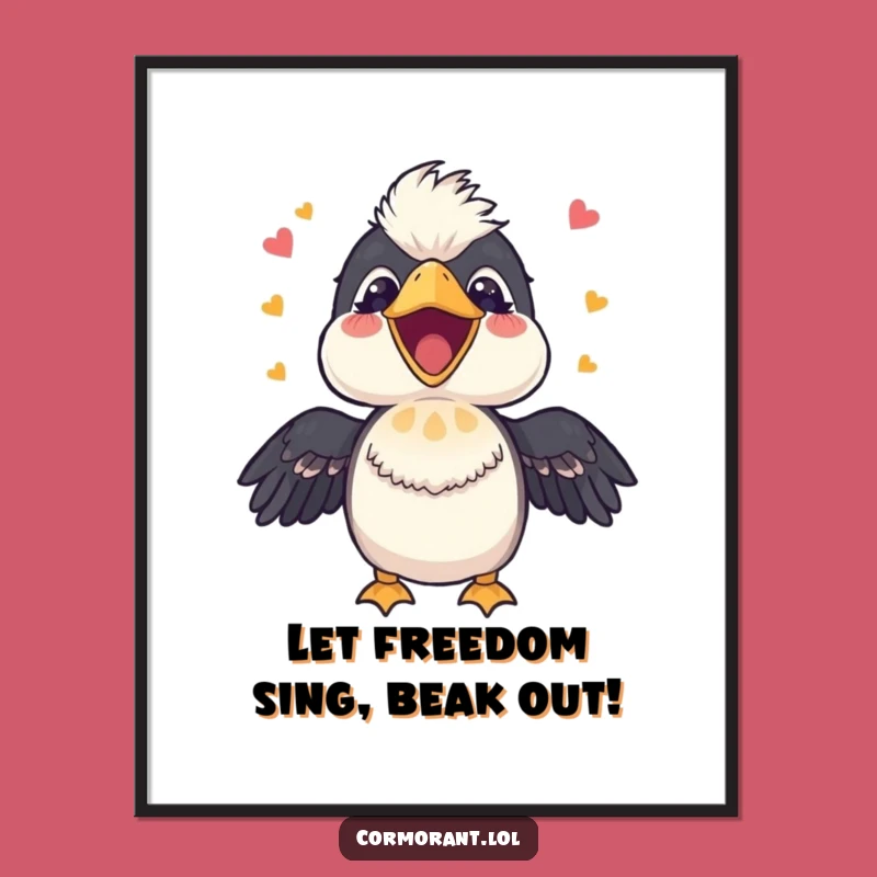 Free Printable Wall Art: Singing Cormorant, Happy Tune Bird Art, Downloadable Decor