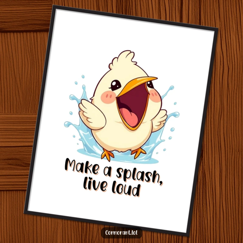 Free Printable Wall Art: A cute bird caught mid-splash, beak wide open in a moment of pure, cheerful fun.