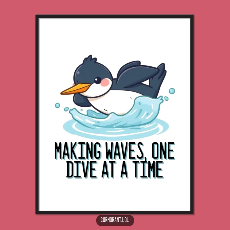 Funny Cormorant Diving Art: Free Printable Kawaii Splash Downloadable Wall Decor