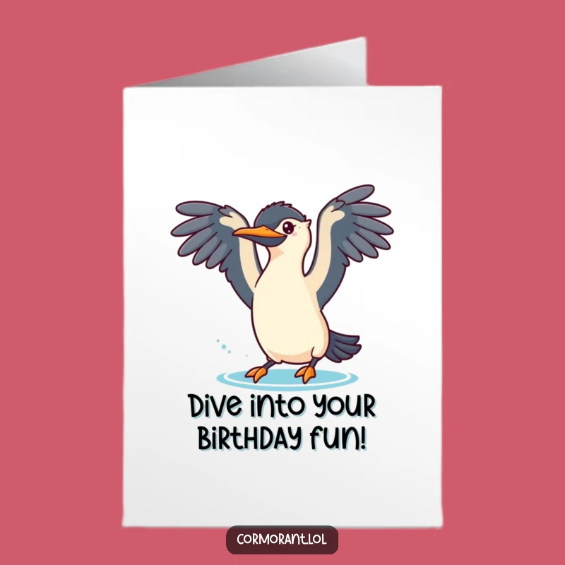 Free Printable Birthday Card: Playful Cormorant Dive - Funny Downloadable Gift!