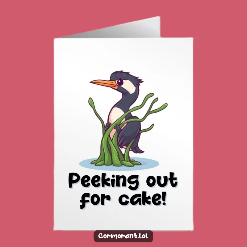 Free Printable Birthday Card: Peek-a-Boo Cormorant, Seaweed Hide-and-Seek Downloadable Greeting