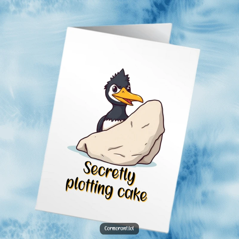 Funny Free Printable Birthday Card featuring a cormorant peeking from behind a rock with a sly grin.