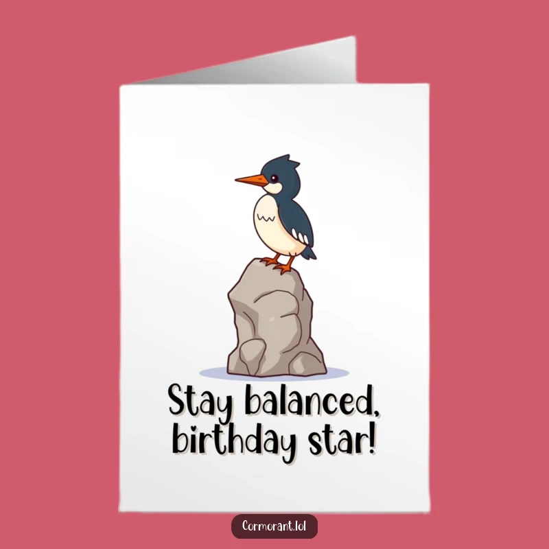 Free Printable Birthday Card: Wobbly Cormorant Balancing Act Funny Downloadable Gift
