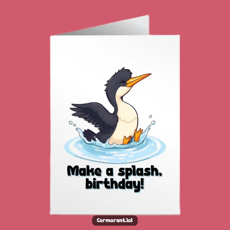 Free Printable Splashing Cormorant Birthday Card: Fun Water Play Surprise Gift