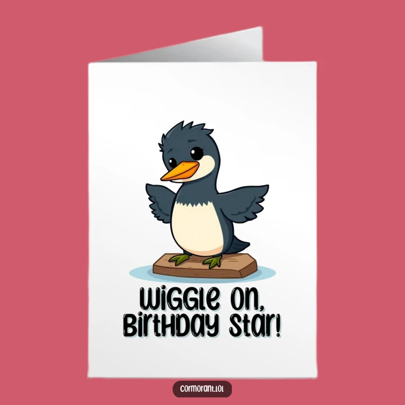 Free Printable Wiggling Cormorant Birthday Card: Happy Kawaii Bird for Fun Downloadable Gift